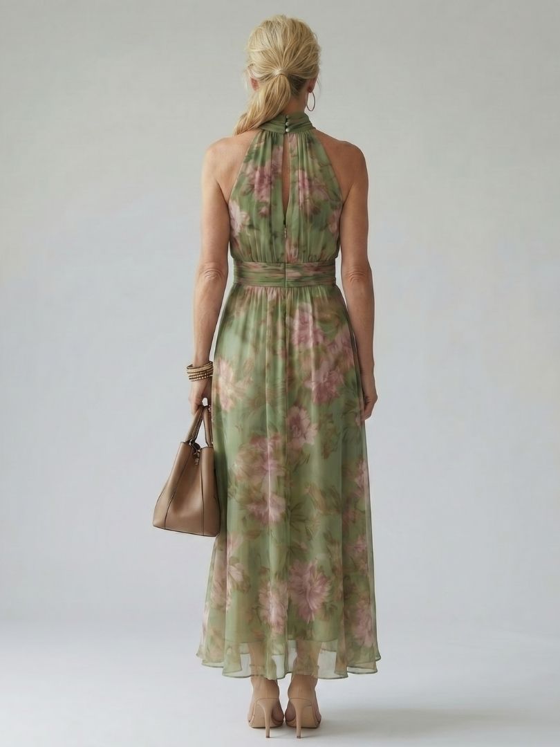 Mireille | Halter-Neck Midi Dress in Sage Green