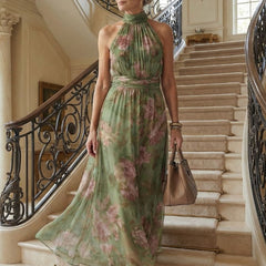 Mireille | Halter-Neck Midi Dress in Sage Green