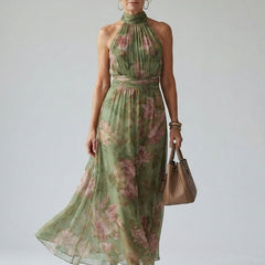 Mireille | Halter-Neck Midi Dress in Sage Green