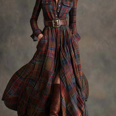 Belted Button-Front Long-Sleeve Maxi Shirt Dress for Women