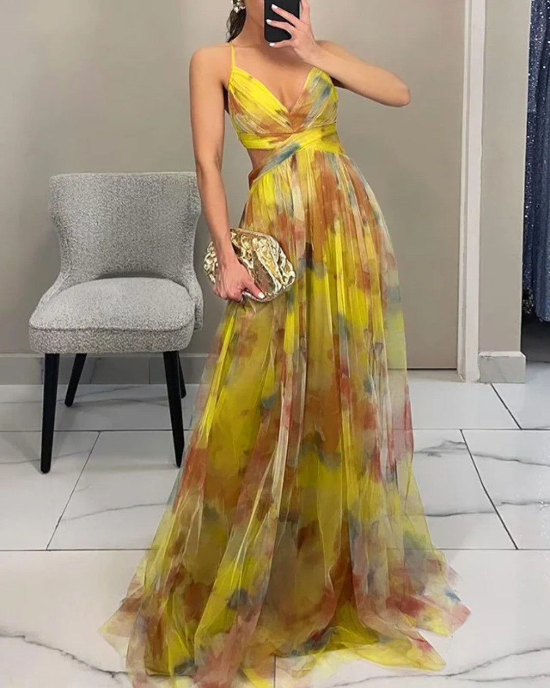 Watercolor Chiffon Maxi Dress