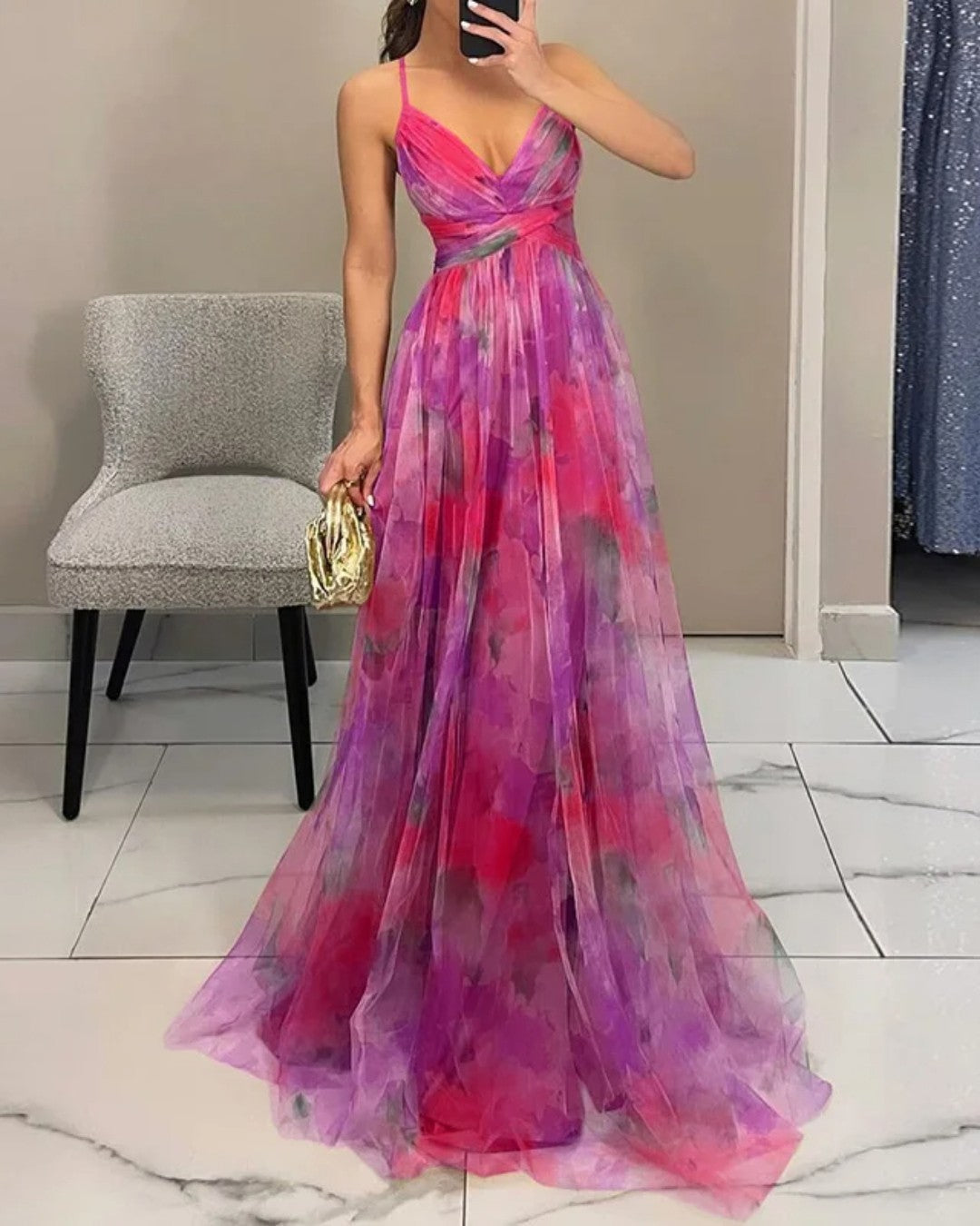 Watercolor Chiffon Maxi Dress
