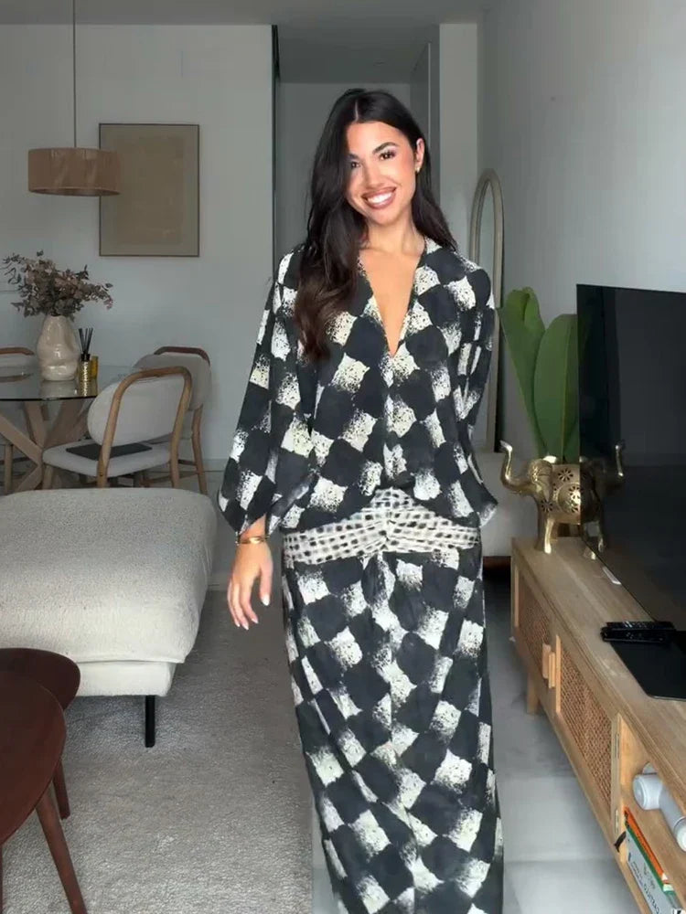 Monochrome Print Maxi Dress