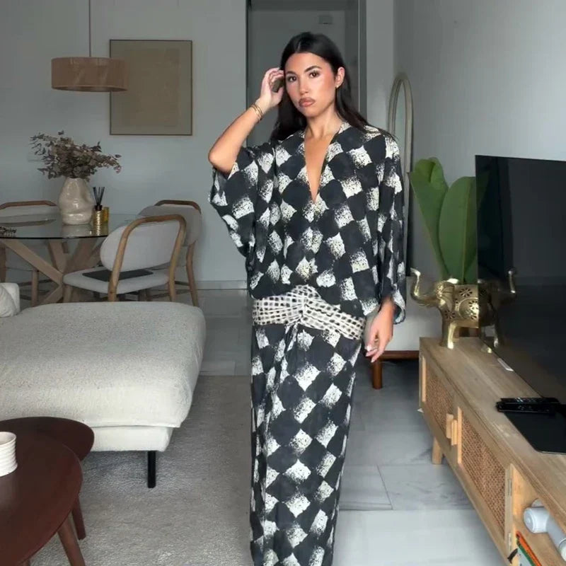 Monochrome Print Maxi Dress