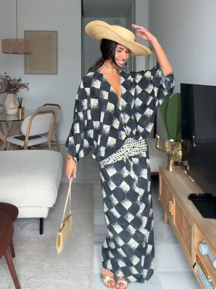 Monochrome Print Maxi Dress
