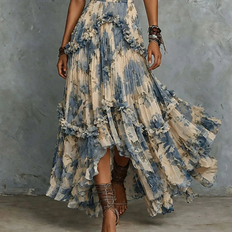 Strapless 3D Floral Maxi Dress