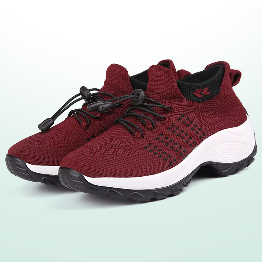 Orthopedic Knit Fabric Shoes in Black & Red