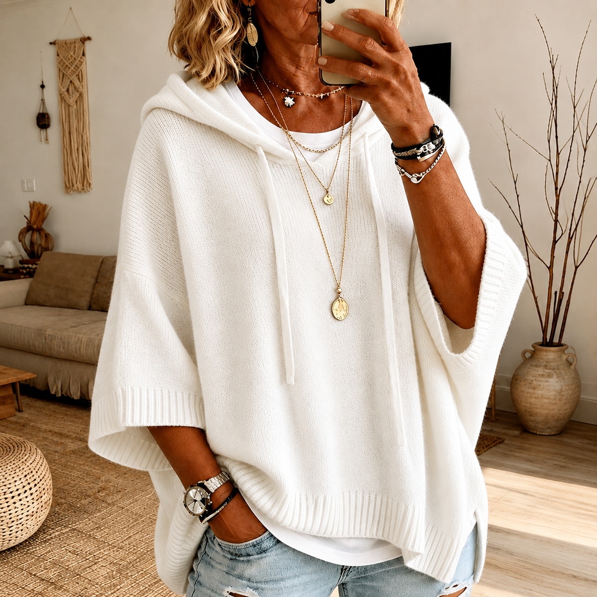 White Poncho Sweater