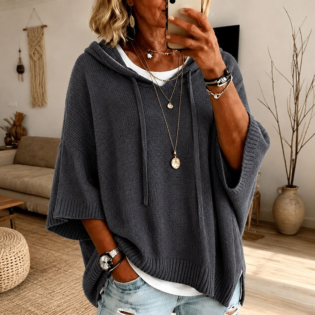 Charcoal Poncho Sweater