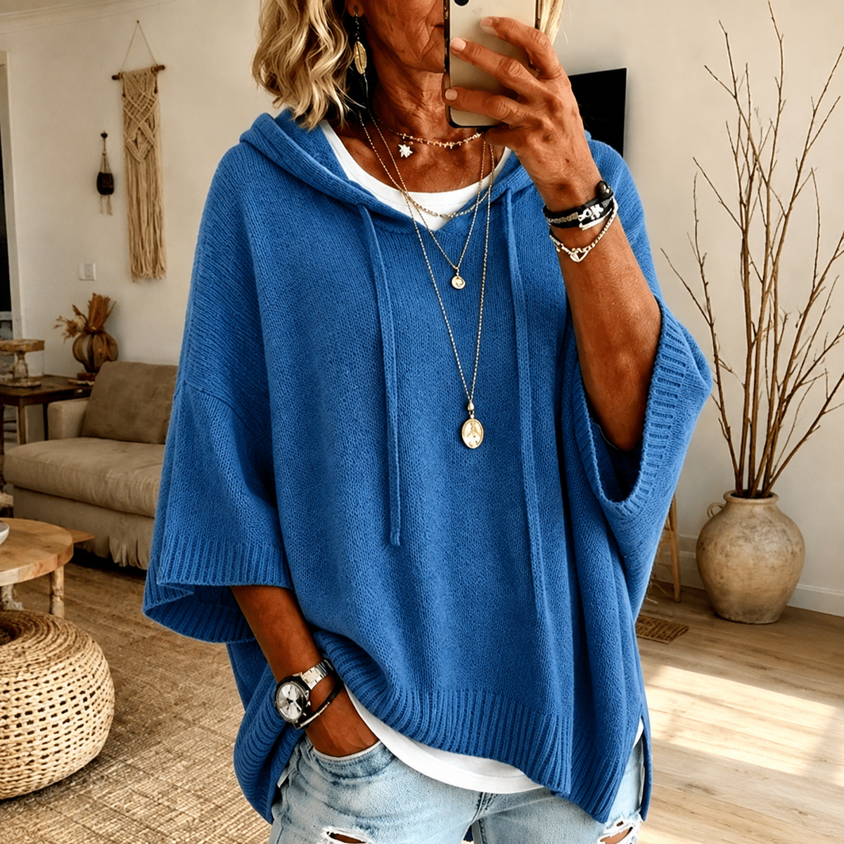 Blue Poncho Sweater