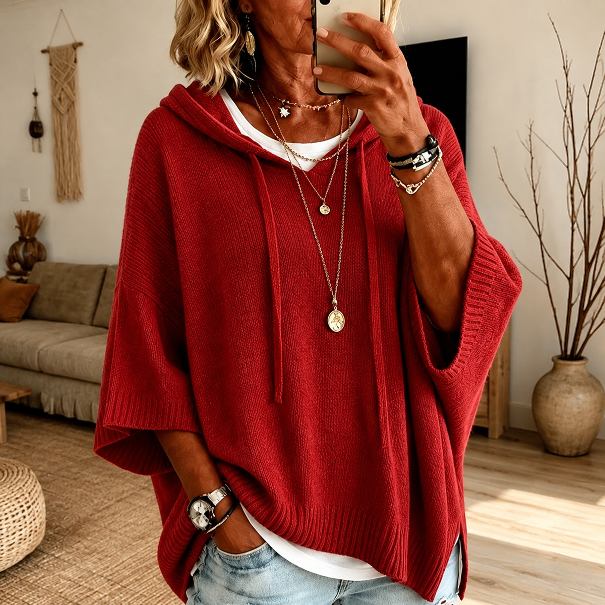 Red Poncho Sweater