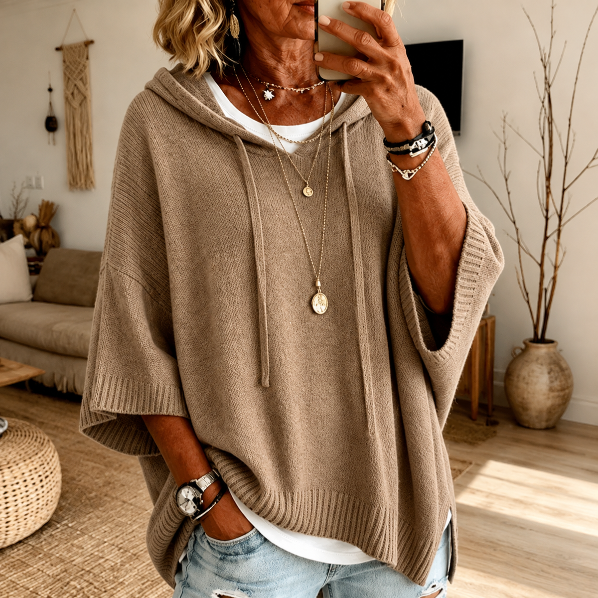 Taupe Poncho Sweater