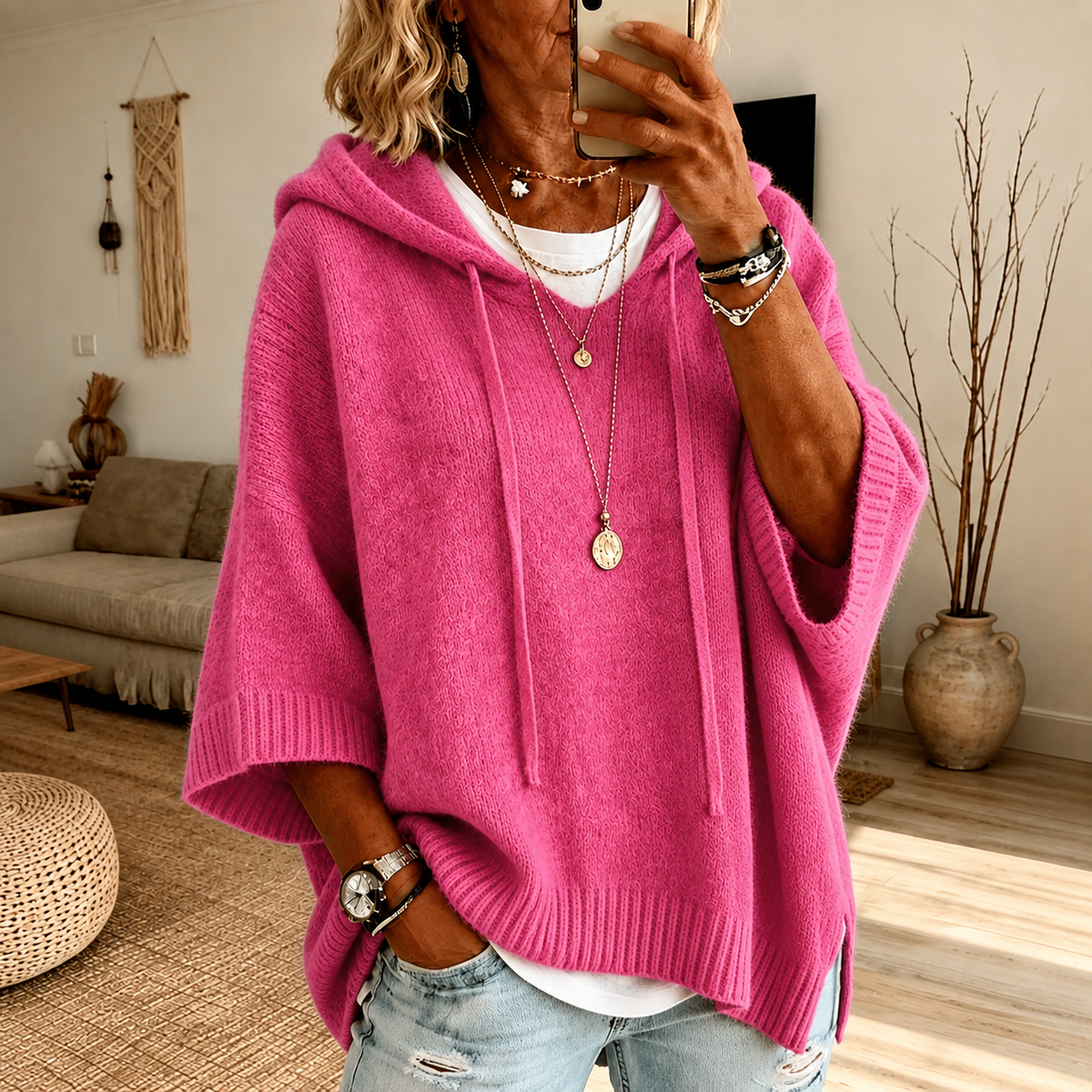 Pink Poncho Sweater