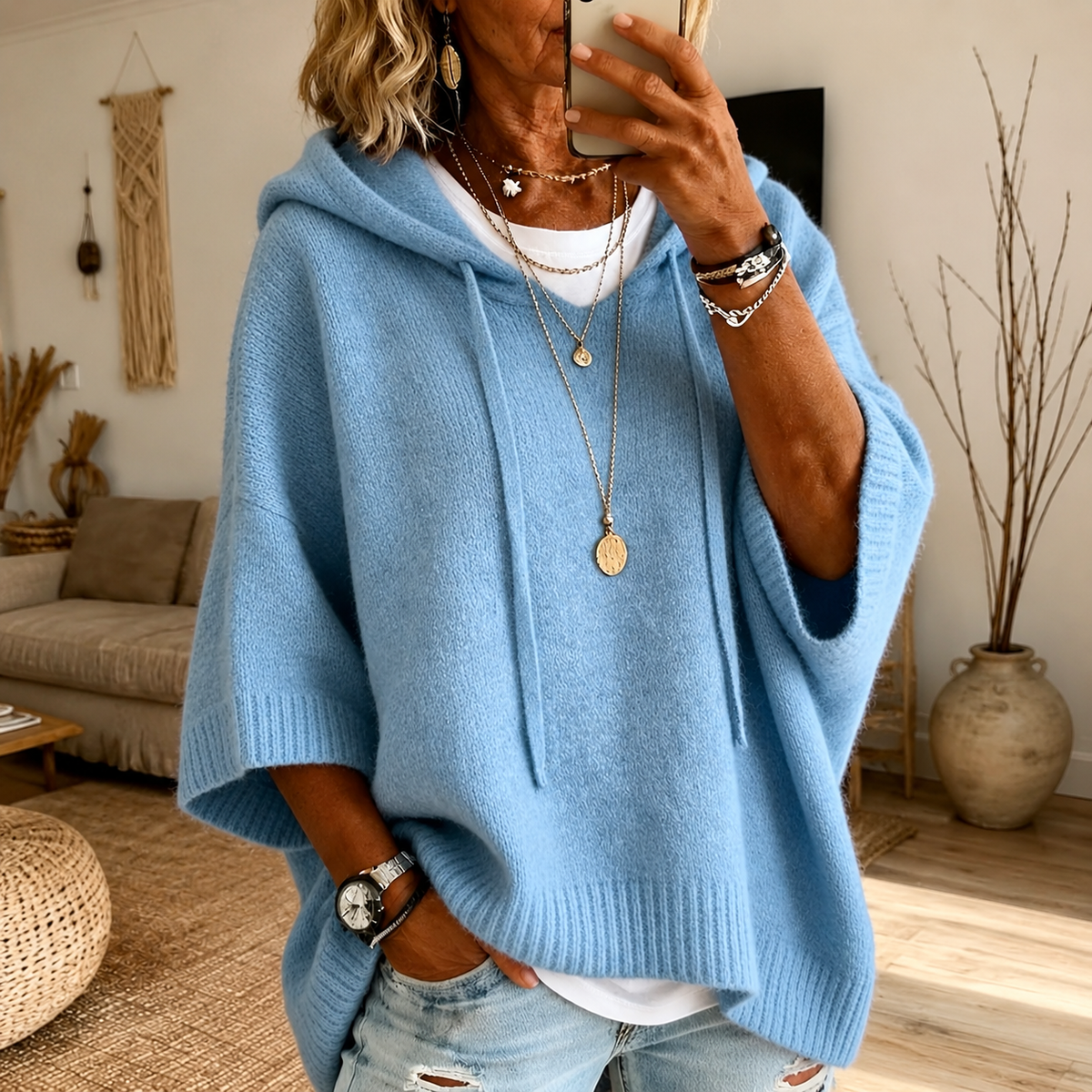 Sky Blue Poncho Sweater