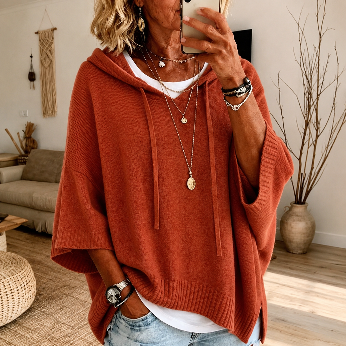 Terracotta Poncho Sweater