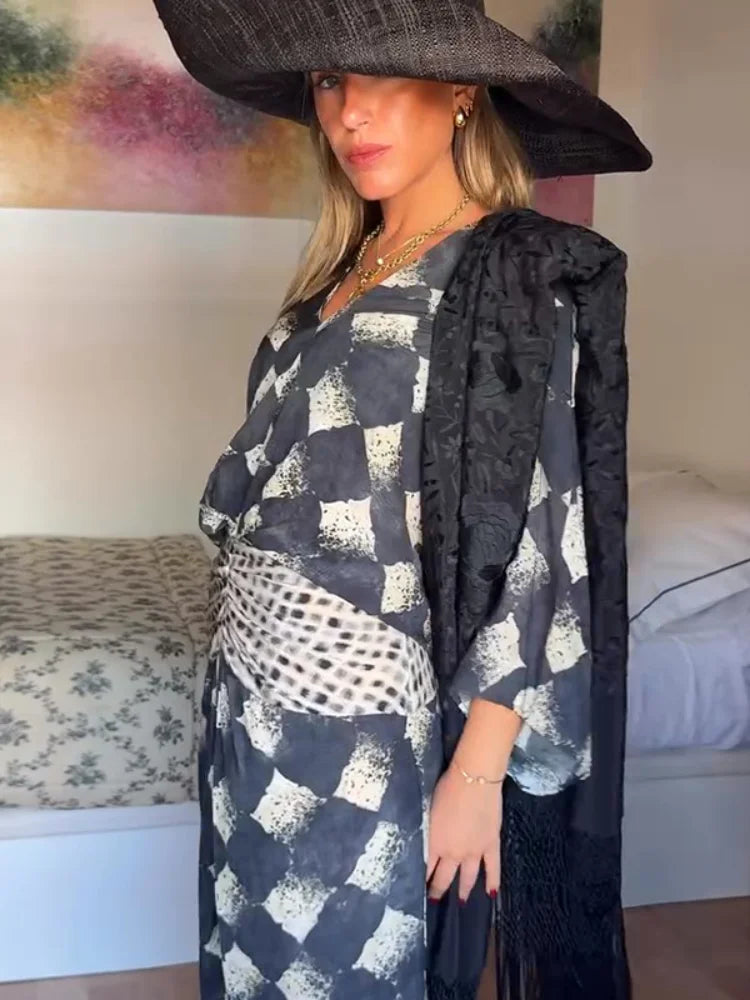 Monochrome Print Maxi Dress
