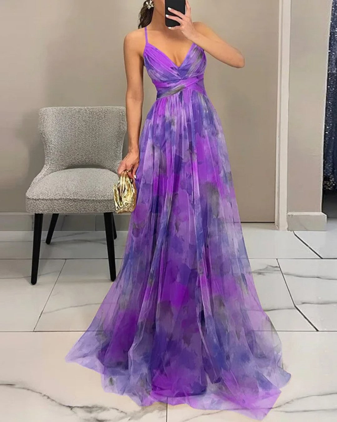 Watercolor Chiffon Maxi Dress