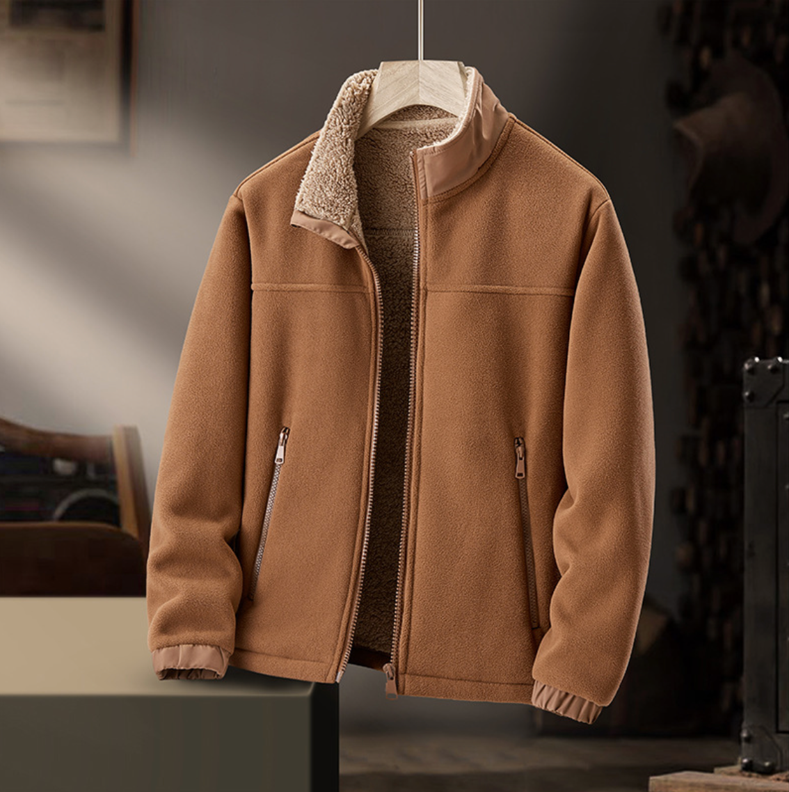 Plush-Collar Zip Jacket