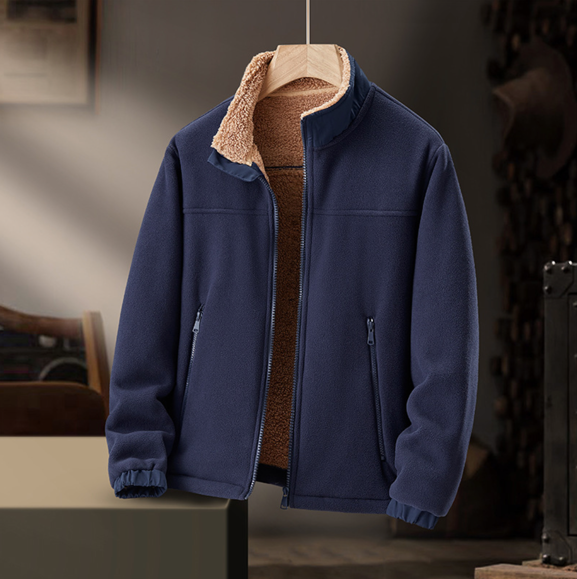 Plush-Collar Zip Jacket
