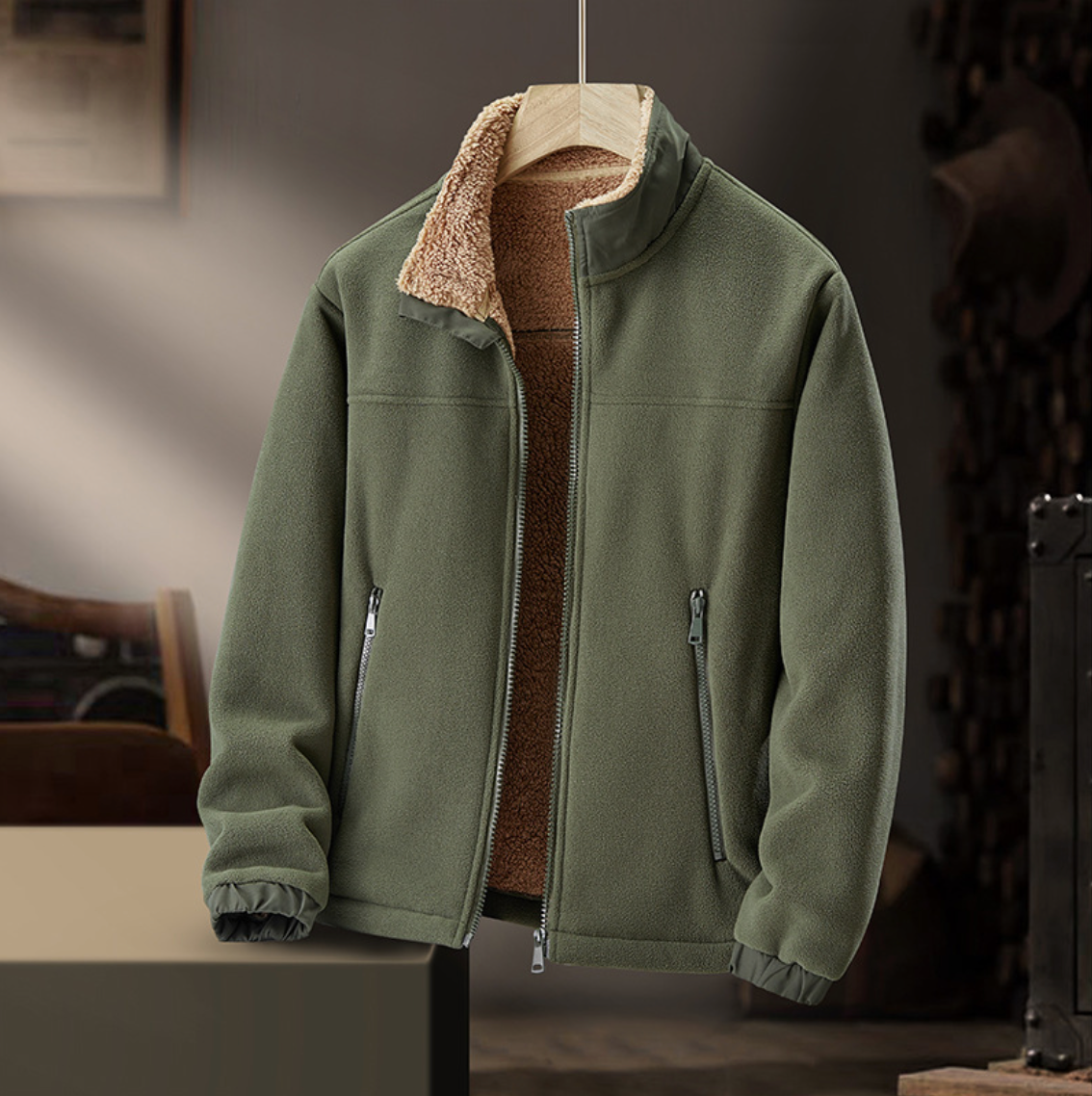 Plush-Collar Zip Jacket