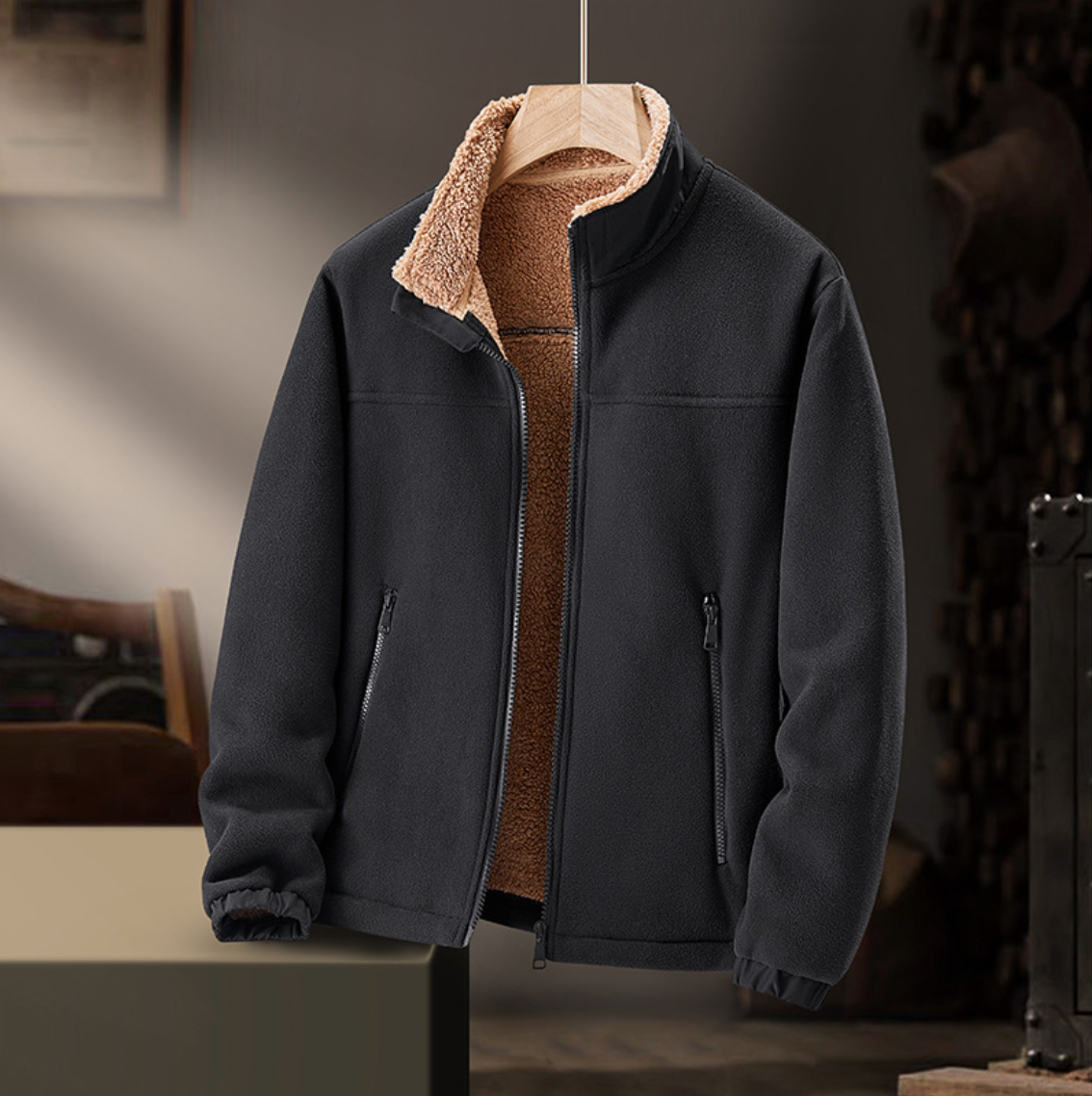 Plush-Collar Zip Jacket