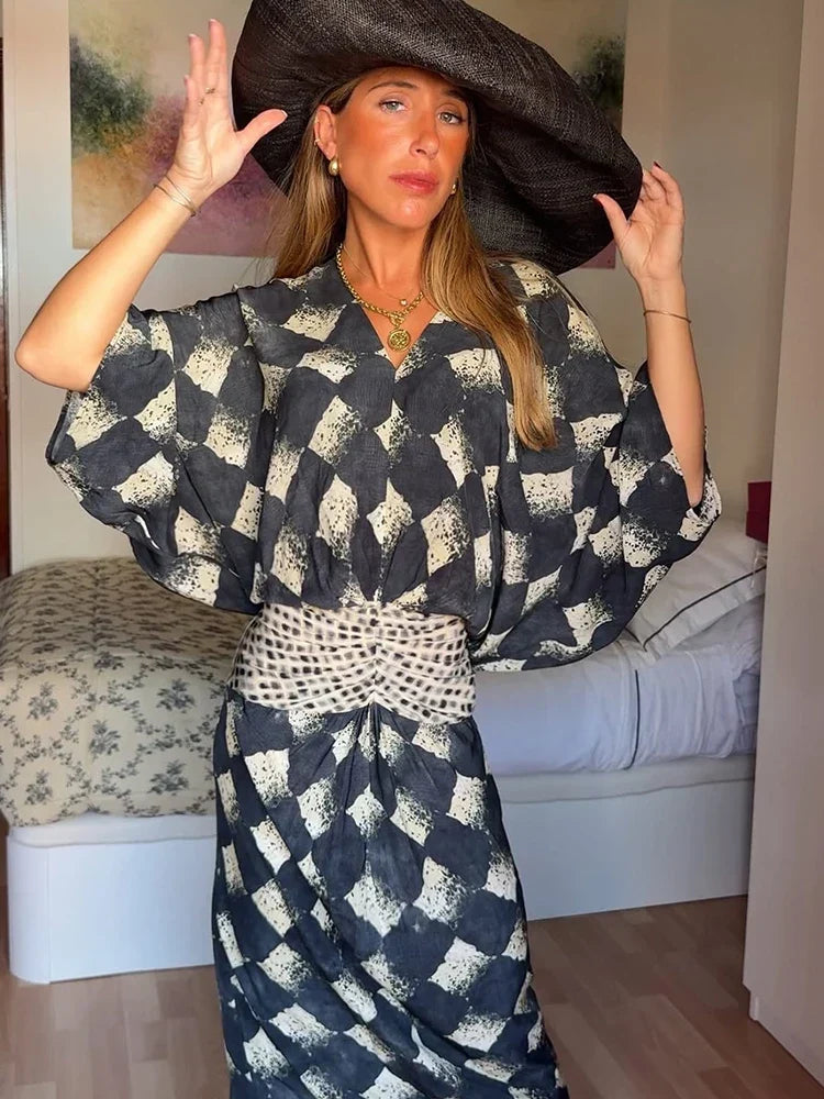 Monochrome Print Maxi Dress
