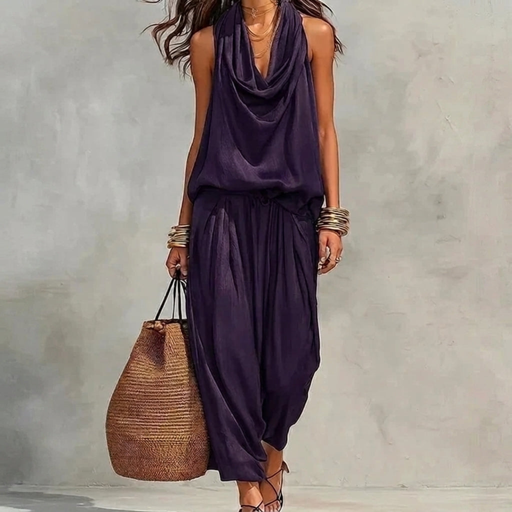 Flowy Set with Draped Halter Top and Pants
