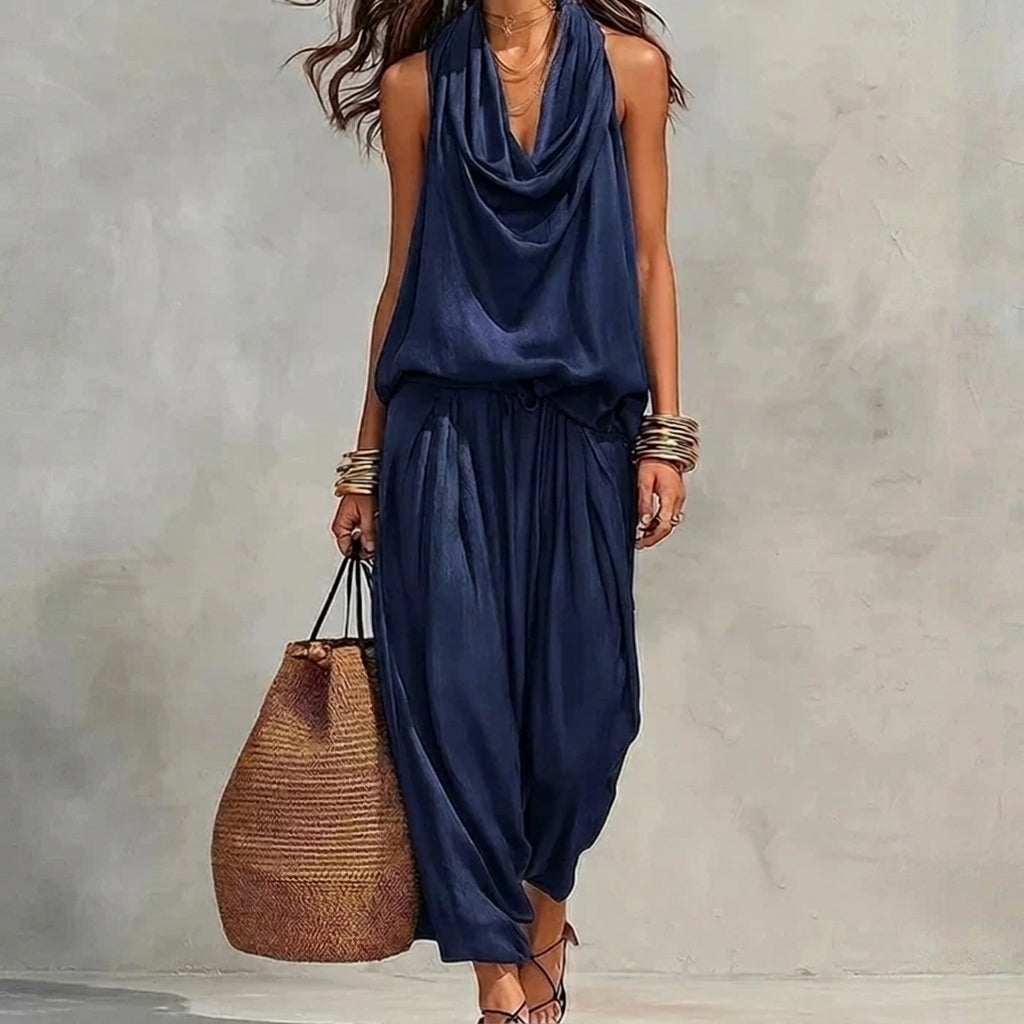 Flowy Set with Draped Halter Top and Pants