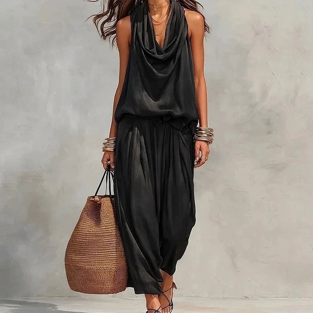 Flowy Set with Draped Halter Top and Pants
