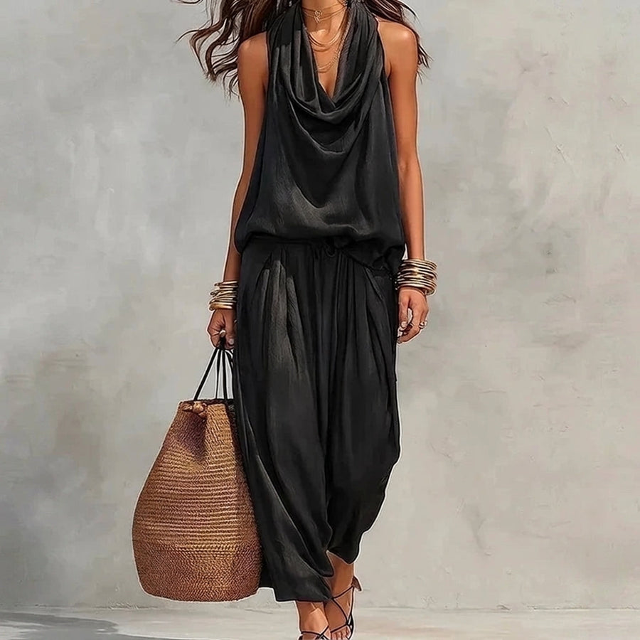 Flowy Set with Draped Halter Top and Pants