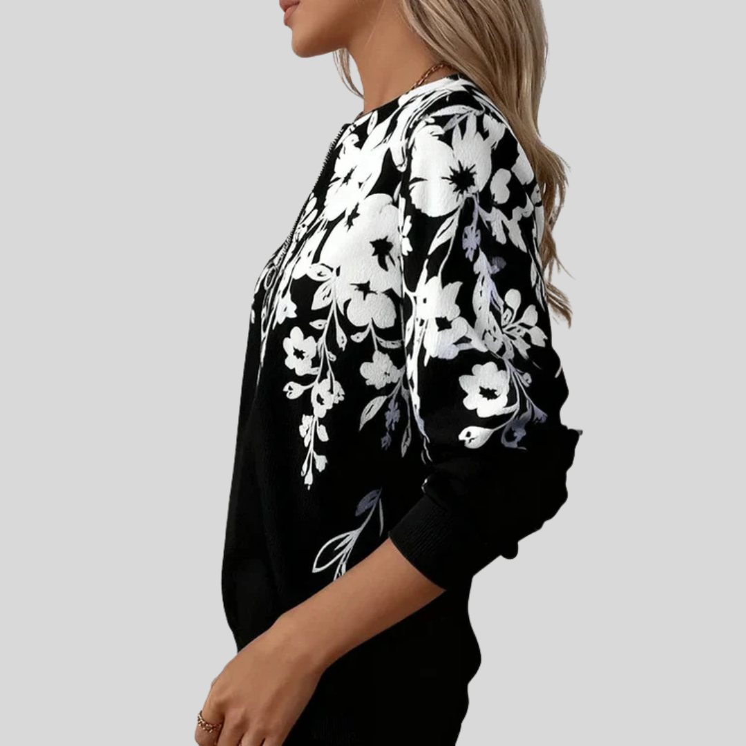 Floral Print Zip Sweatshirt
