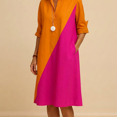 Delaney | Orange Pink Easy-Wear Midi Dress