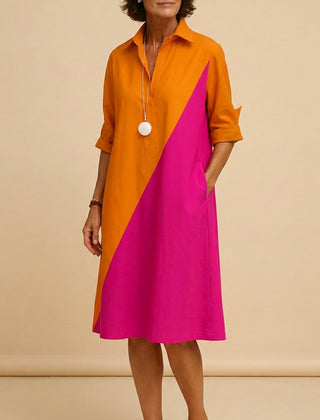 Delaney | Orange Pink Easy-Wear Midi Dress