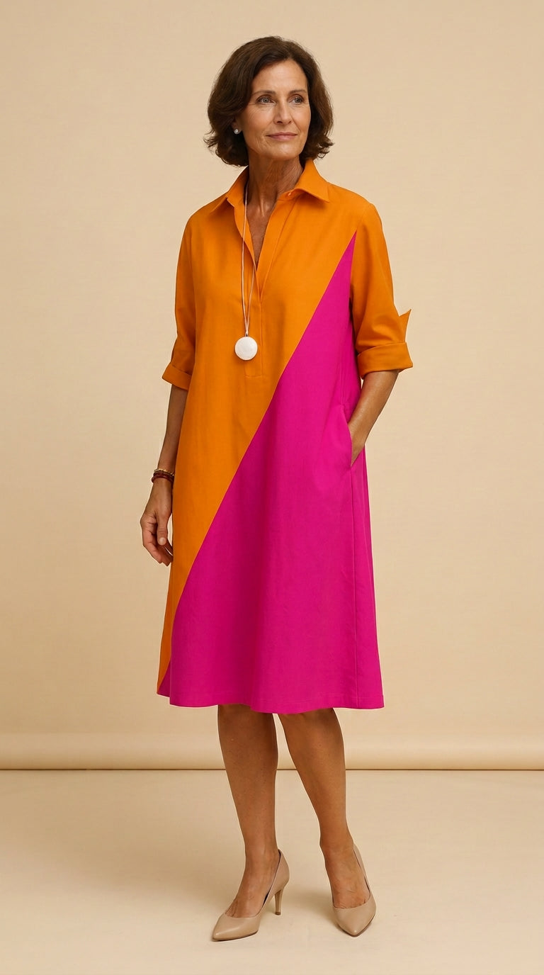Delaney | Orange Pink Easy-Wear Midi Dress