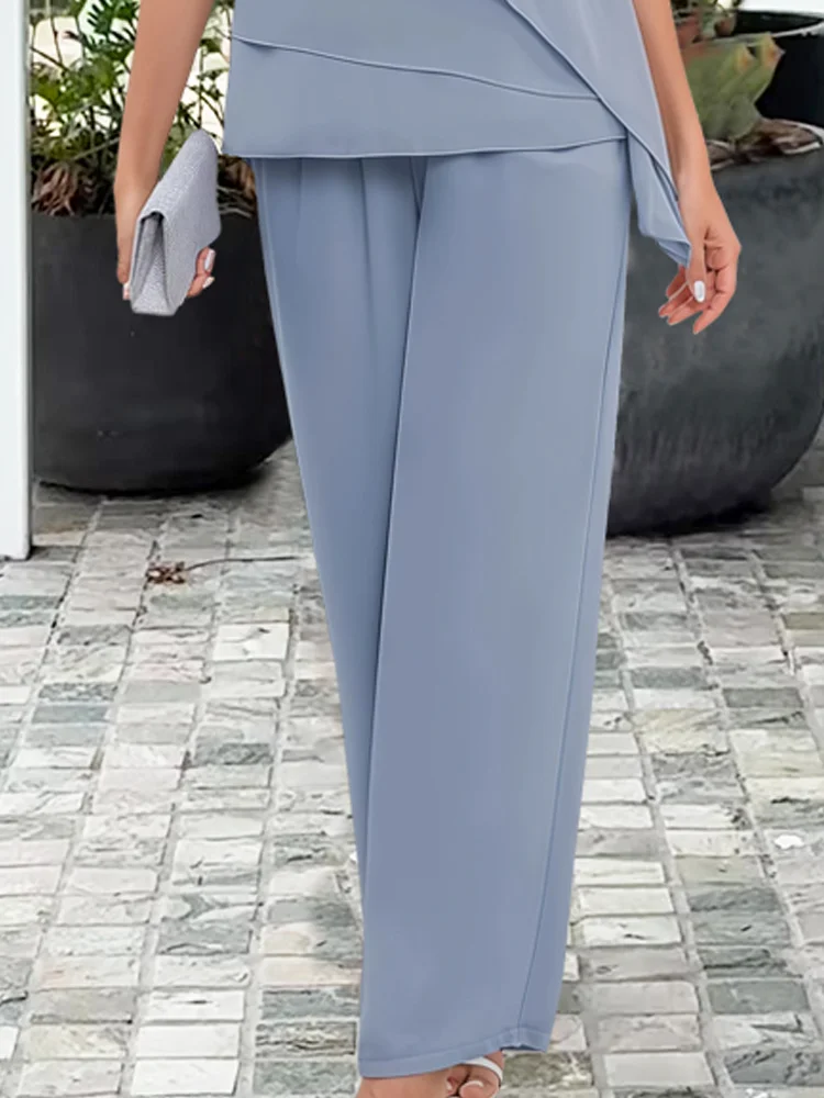 Asymmetric Layered Blouse and Wide-Leg Trouser Set