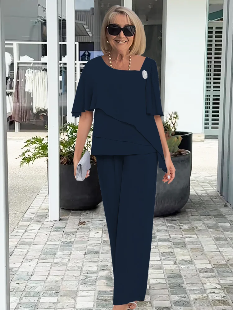 Asymmetric Layered Blouse and Wide-Leg Trouser Set