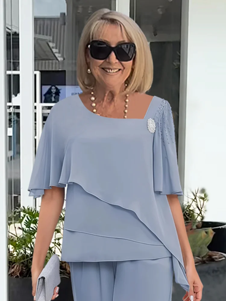 Asymmetric Layered Blouse and Wide-Leg Trouser Set