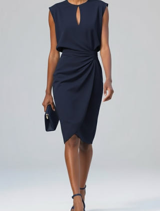 Juliana | Keyhole Midi Dress with Gathered Waist