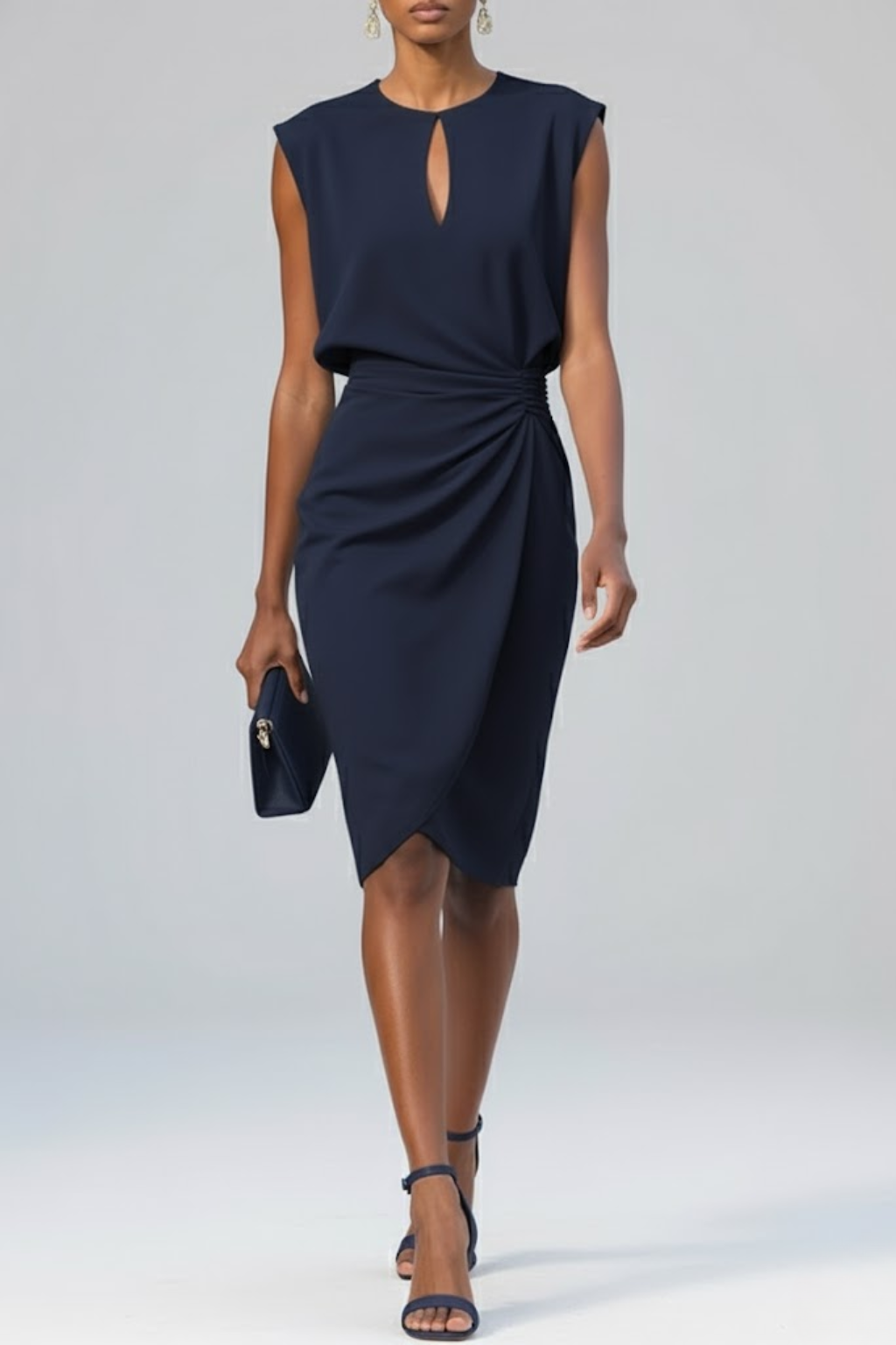 Juliana | Keyhole Midi Dress with Gathered Waist