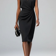 Juliana | Keyhole Midi Dress with Gathered Waist