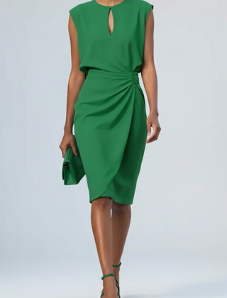Juliana | Keyhole Midi Dress with Gathered Waist