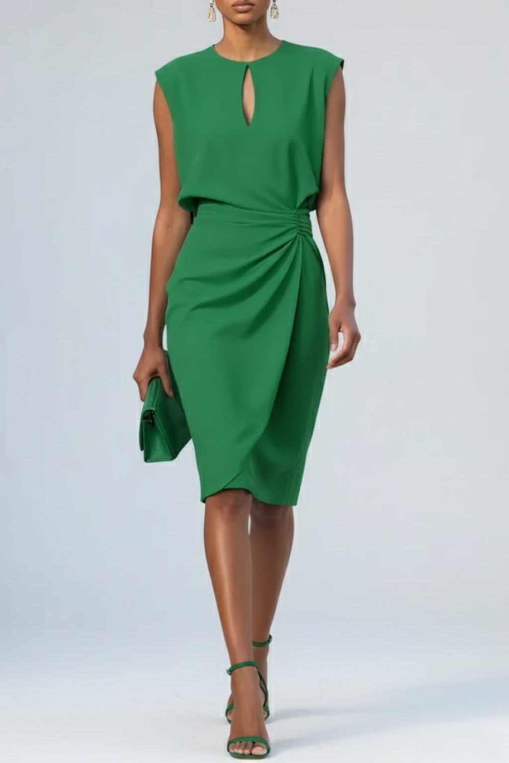 Juliana | Keyhole Midi Dress with Gathered Waist