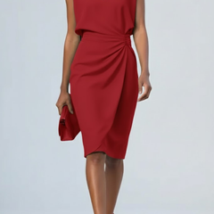 Juliana | Keyhole Midi Dress with Gathered Waist