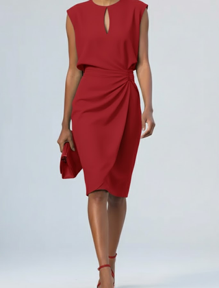Juliana | Keyhole Midi Dress with Gathered Waist