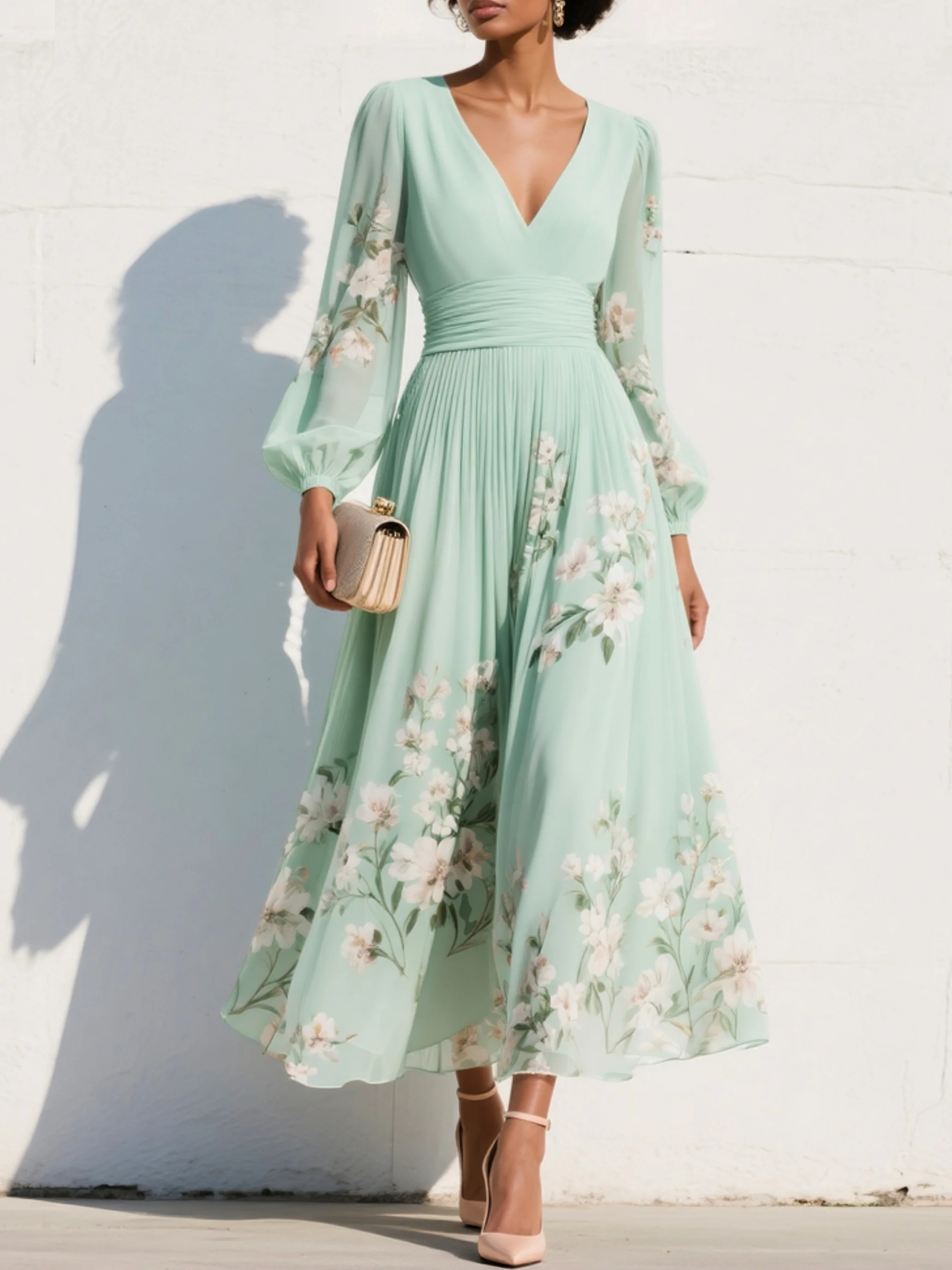 Verona | Sweetheart-Neckline Chiffon Midi Dress