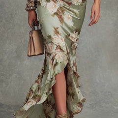 Anastasia | Green Satin Maxi Dress