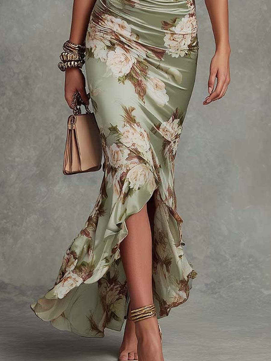 Anastasia | Green Satin Maxi Dress