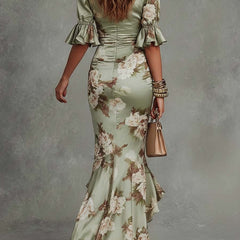 Anastasia | Green Satin Maxi Dress