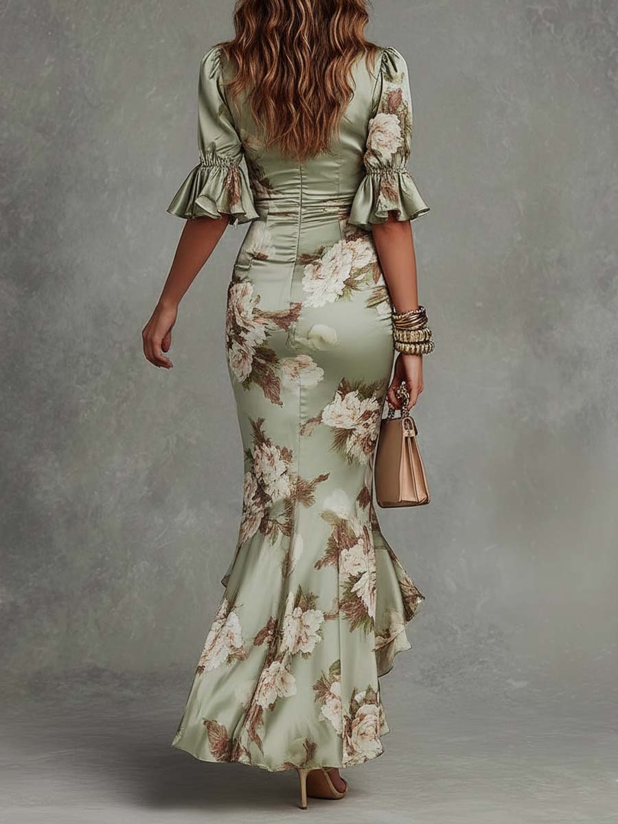 Anastasia | Green Satin Maxi Dress