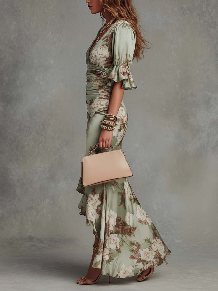 Anastasia | Green Satin Maxi Dress